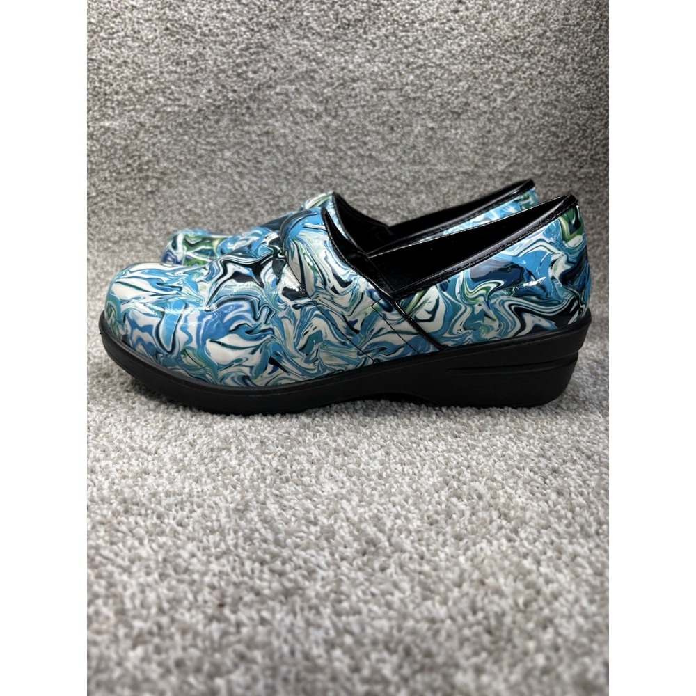 Savvy Slip Resistant Nursing Clogs Womens 10 Blue Green Marble Comfort Work Shoe